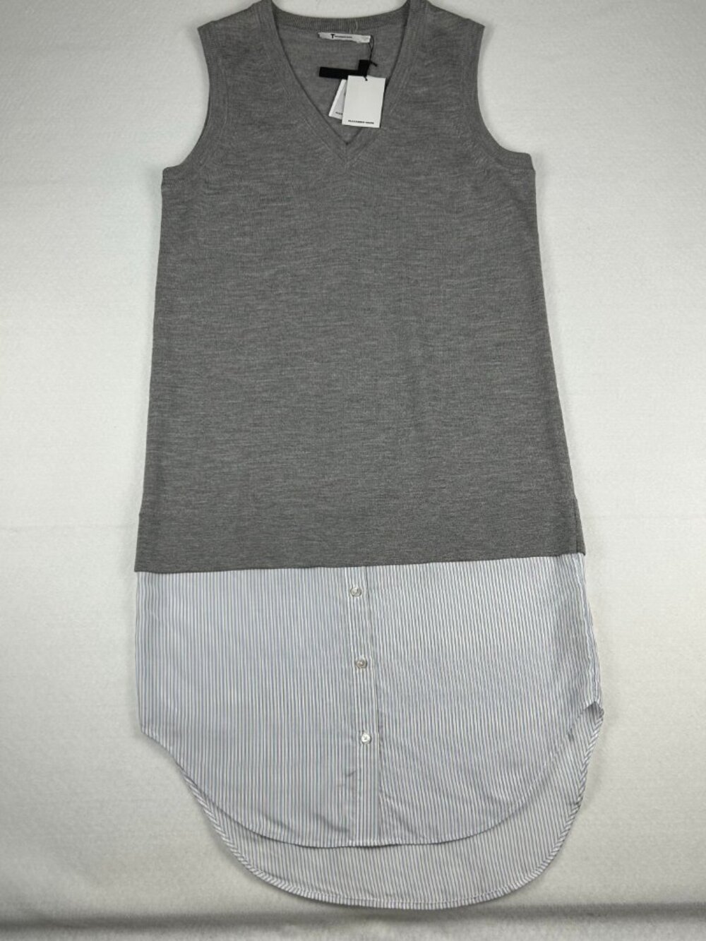 T by Alexander Wang | Grey Wool Layered Sleevless Shirt Dress Shirttail Hem, S